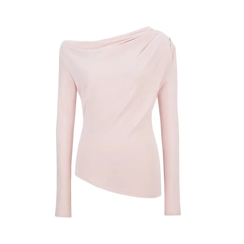 Slim Fit Long Sleeve T-Shirt Shoulder Bared One Shoulder Style Casual Streetwear for Young Women Fashionable And Stylish.