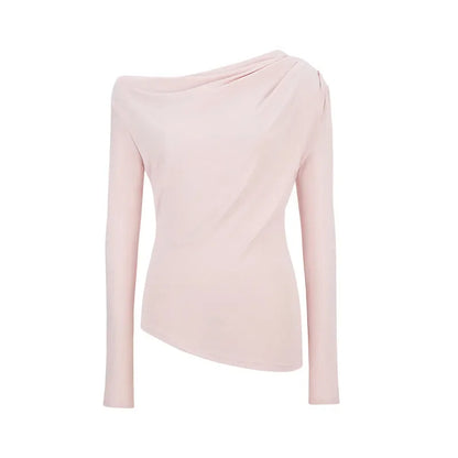 Slim Fit Long Sleeve T-Shirt Shoulder Bared One Shoulder Style Casual Streetwear for Young Women Fashionable And Stylish.