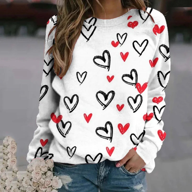 Love Heart Sweatshirts 3D Print Hoodie Women Fashion Streetwear Oversized O-Neck Hoodies Harajuku Woman Pullovers Woman Clothing.