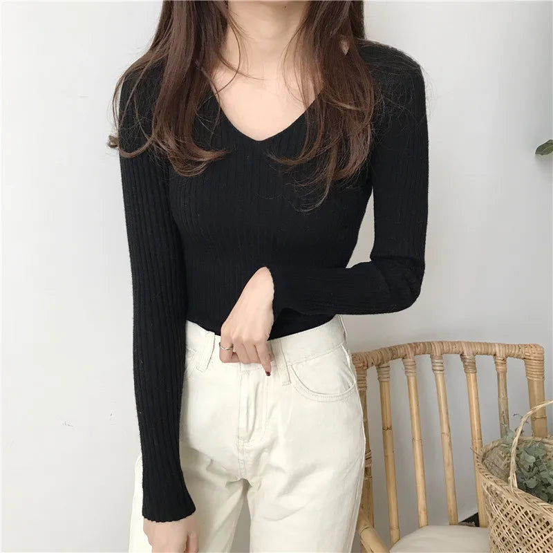 Koreanische Herbst V-ausschnitt Pullover Gestrickte Mode Pullover 2025, Schlank Winter Tops Für Frauen Pullover Jumper Pull Femme Truien Dames.