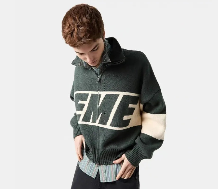 Autumn/winter Streets Casual Loose Retro Embroidered Top Hip-hop Oversized Sweater American Fashion Brand Zipper Cardigan Unisex.