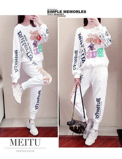 Women's Casual Sweat Suits 2025 Spring Autumn New Tracksuit Fashion Loose Long Sleeved Tops And Pants 2 Two Piece Set For Women.