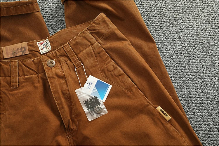 Spring And Autumn New American Retro 100% Cotton Multi-pocketed Washed Old Straight Casual Pants Loose Fashion Cargo Trousers