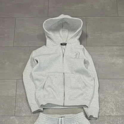 Europäischen und Amerikanischen Retro Männer Anzug Brief Gestickte Zipper Hoodie Frauen Modische Casual Lose Grau Gerade Hosen.