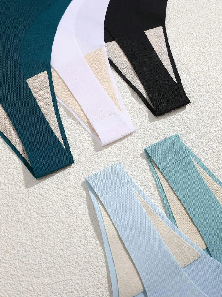 5Pcs Ice Silk Seamless Thongs Women's V-Waist Solid Color Panties Sexy Breathable Low Rise Underwear Invisible Bikini Lingerie.