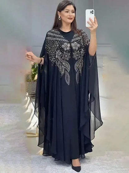 Abayas Für Frauen Dubai Luxus 2024 Chiffon Boubou Muslimischen Mode Kleid Kaftan Marocain Hochzeit Party Anlässe Djellaba Frauen