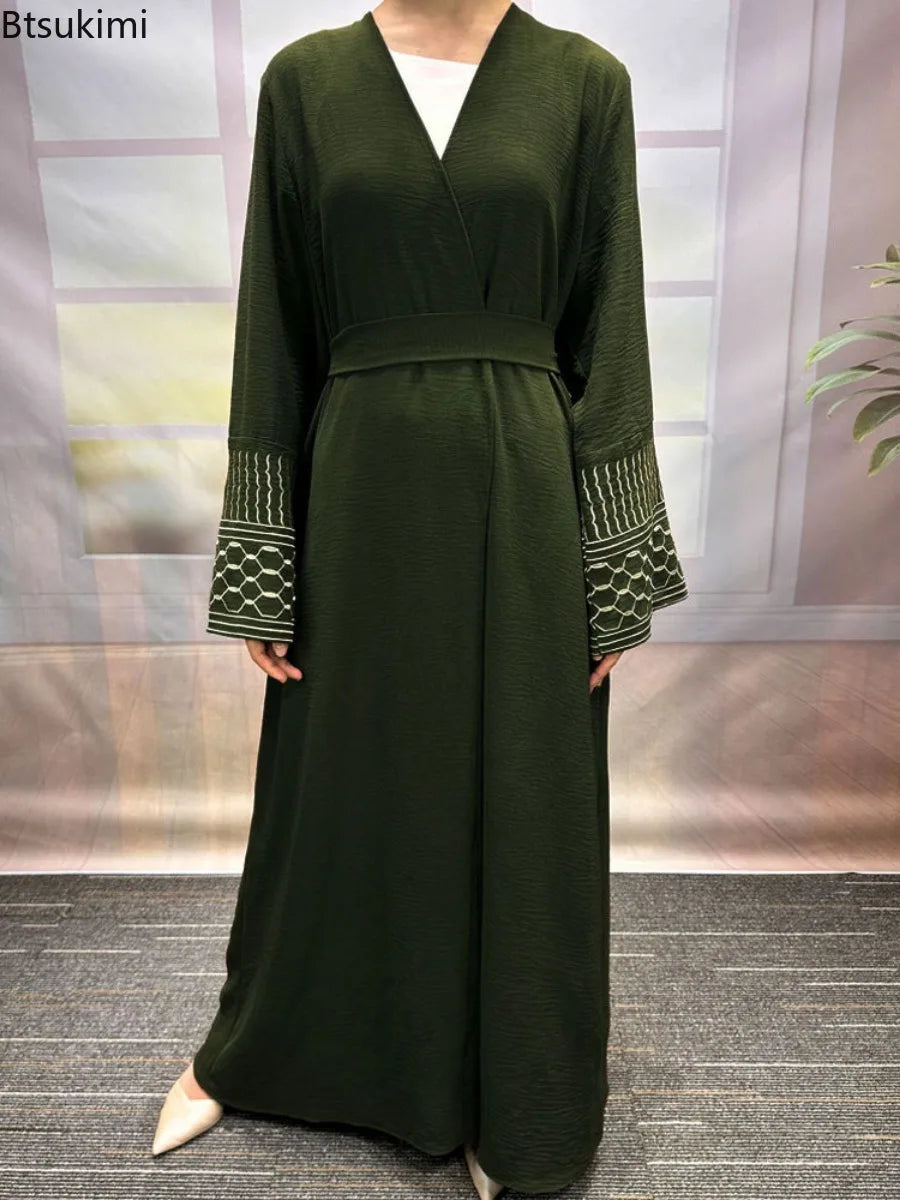 Embroidery Open Modest Kimono Abaya Dubai Luxury Islam Muslim Kaftan Modal Dress Arabic Abayas Women Kebaya Robe Femme Musulmane.