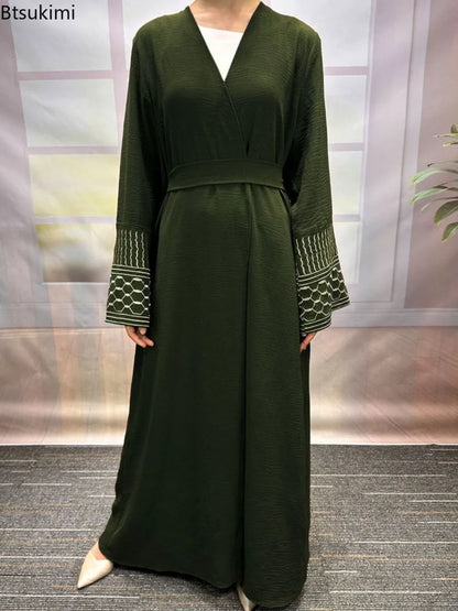 Embroidery Open Modest Kimono Abaya Dubai Luxury Islam Muslim Kaftan Modal Dress Arabic Abayas Women Kebaya Robe Femme Musulmane.