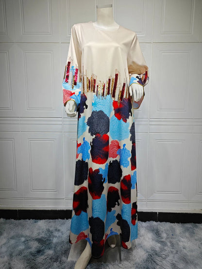 Siskakia Arab Saudi Printing Sequins Long Dresses Galabia Muslim Eid Women Abayas Islam Clothing Turkish African Kebaya 2024 New