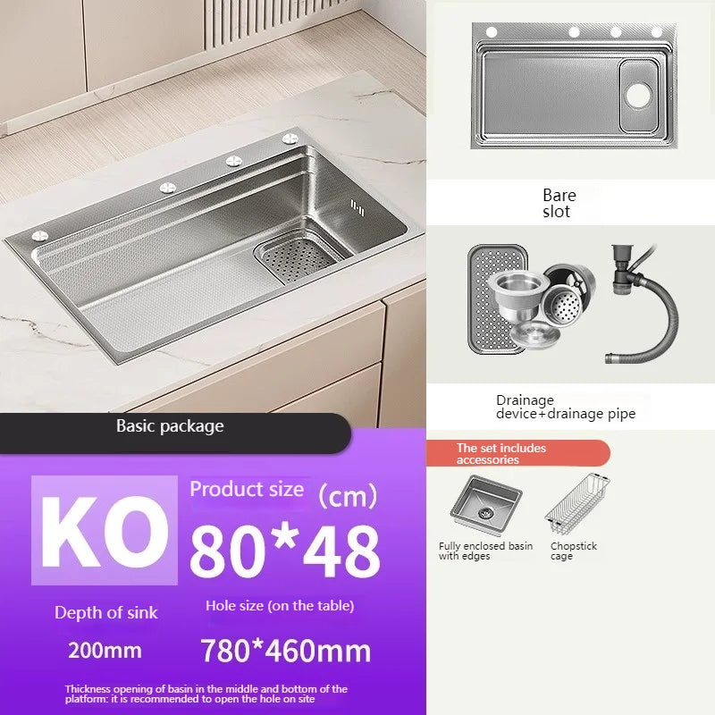 304 stainless steel Undermount Kitchen Sink Embossed Silver Large Single Bowl with Accessories Thickened Sinks