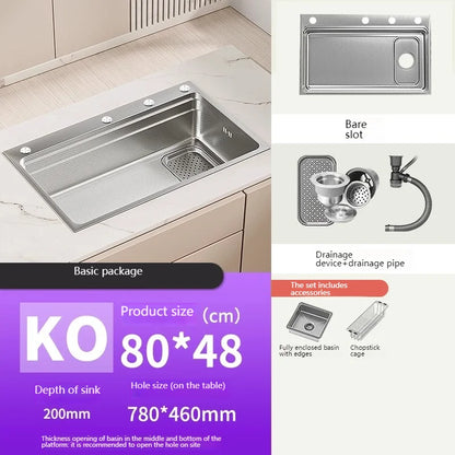 304 stainless steel Undermount Kitchen Sink Embossed Silver Large Single Bowl with Accessories Thickened Sinks