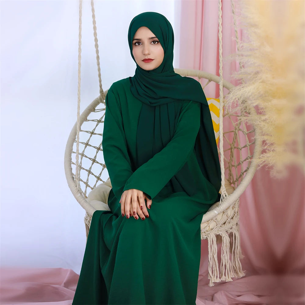 Ramadan Eid Solid Linen Dubai Abaya Turkey Islam Muslim Modest Dress Kaftan Prayer Clothes For Women Kebaya Robe Femme Musulmane