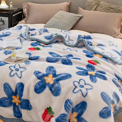 Winter Mink Blankets For Beds Soft Warm Double Layer 150*200Cm Cartoon Floral Pattern Faux Fur Thick Plaid Blankets.
