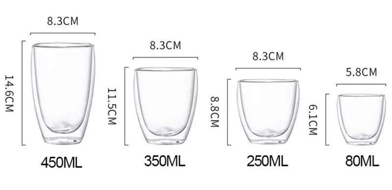 Heat Resistant Double Wall Glass Cup 80-650Ml Beer Milk Coffee Water Cups Transparent Cup Wholesale Glass Drinkware Mug Set Gift.