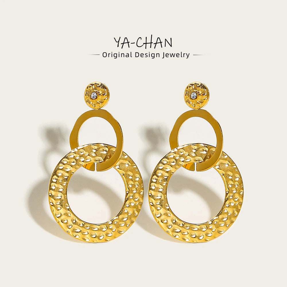 YACHAN Stainless Steel Statement Drop Earrings For Women 18 K Gold Plated Tap Metal Texture Dangle Earring Trendy Jewelry Gift.