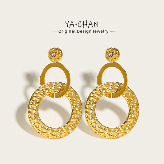 YACHAN Stainless Steel Statement Drop Earrings For Women 18 K Gold Plated Tap Metal Texture Dangle Earring Trendy Jewelry Gift.