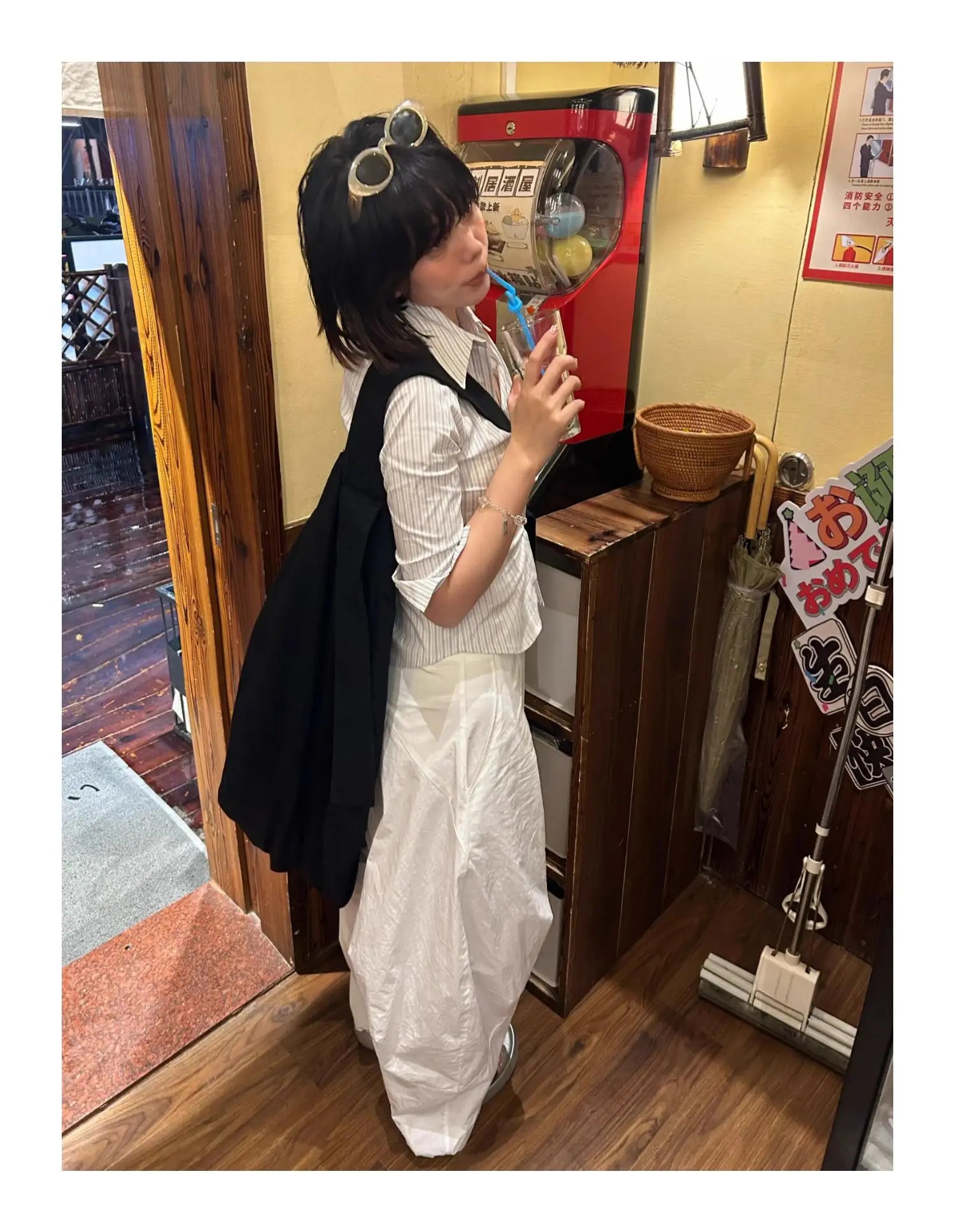 Genayooa Korean Style Casual Shirt Women Three Quarter Striped Shirts 2000s Japanese Y2k Vintage Tops Slim Retro Shirts Summer.