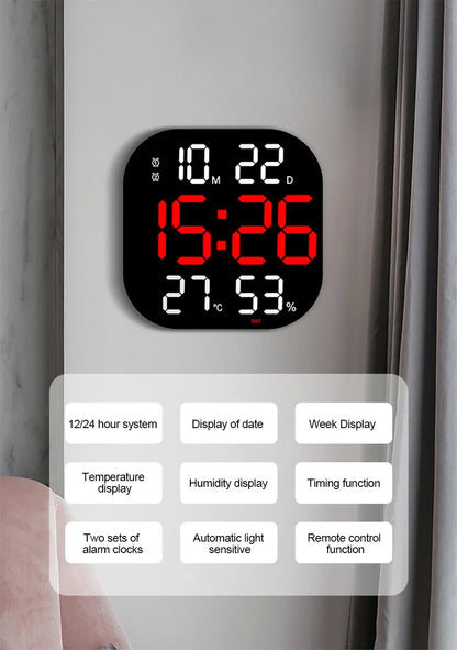 13 Zoll LED große digitale Wanduhr mit Fernbedienung TEMP Luftfeuchtigkeit Woche Auto Dimmer 12/24H Wecker für Home Office Dekor