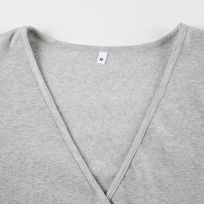 Apprabant Casual Fashion Drawstring High Waist Trousers Set Lace Up Flared Sleeve V Neck Twist Tops Plush Loose Pants Suit.