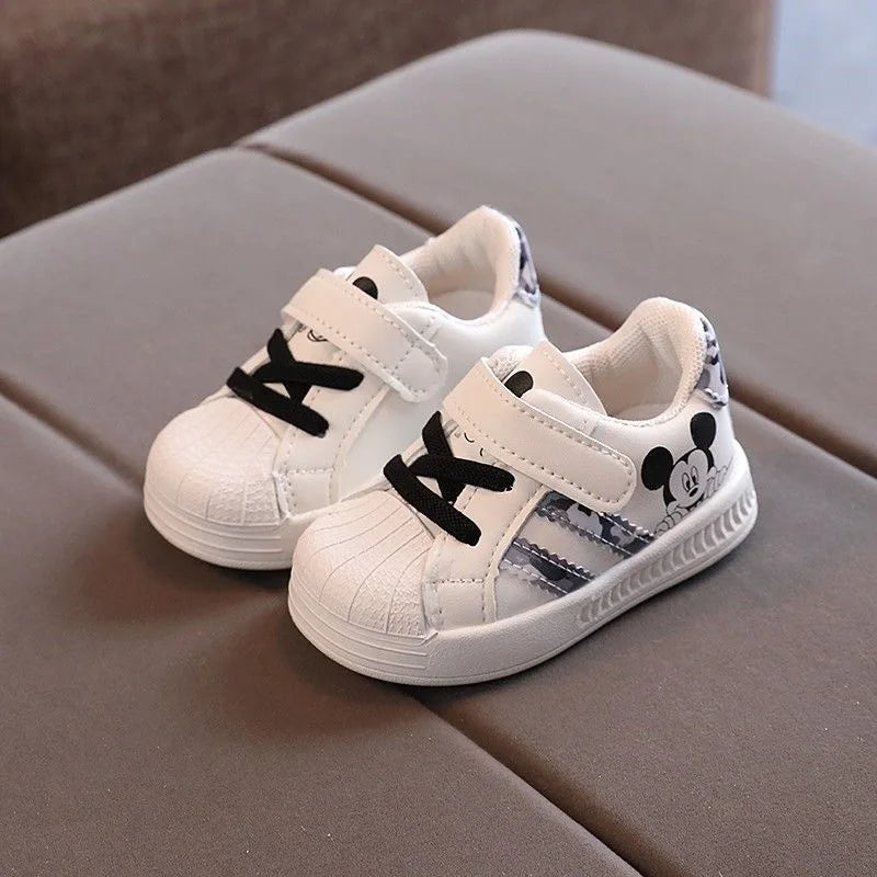 Disney White Casual Shoes For Baby Boy Girl Brand Children Sneaker Mickey Mouse Kids Shoes Toddler Walking Shoes Size 15-25.