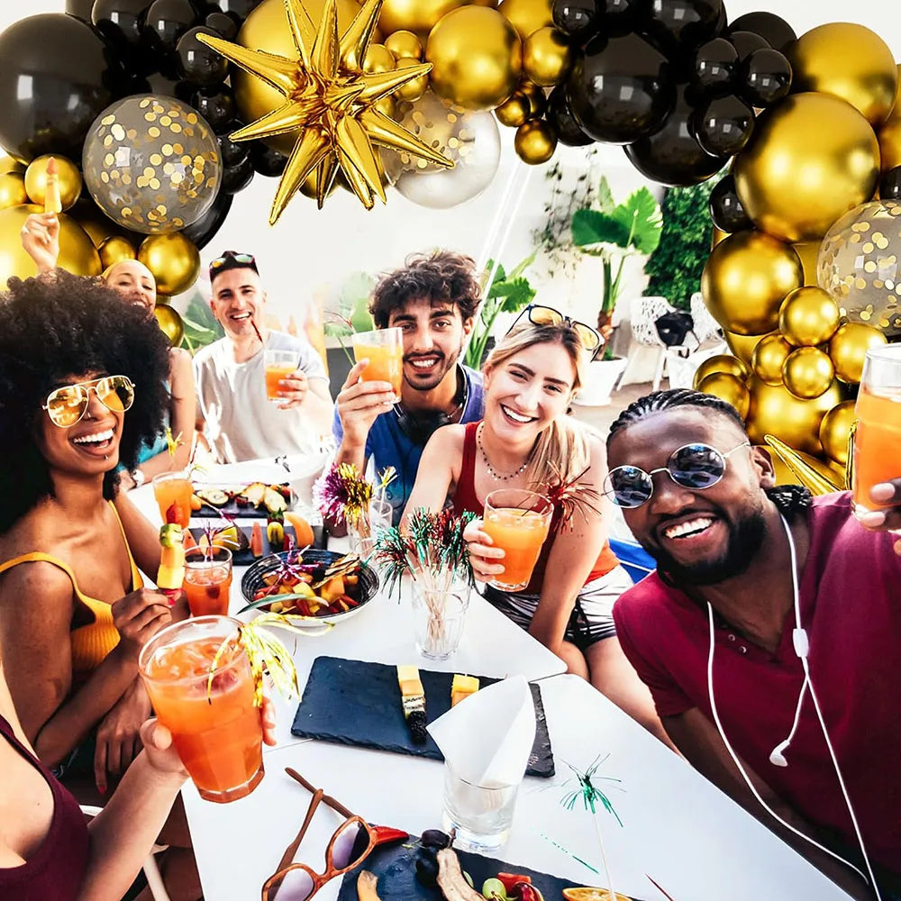 Schwarzes goldenes Ballon-Girlandenbogen-Set, 142 goldene Luftballons, schwarze Luftballons, Geburtstag, Babyparty, Valentinstag, Hochzeit, Geschlecht offenbaren, Party-Dekoration.