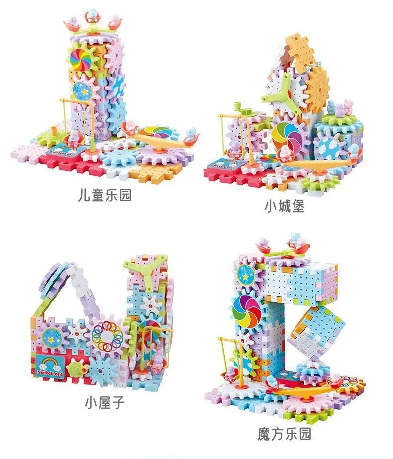 Electric Gears 3D Puzzle Model Building Kits Plastic Brick Blocks Educational Toys for Kids Children Gear Blocks Building Toys.