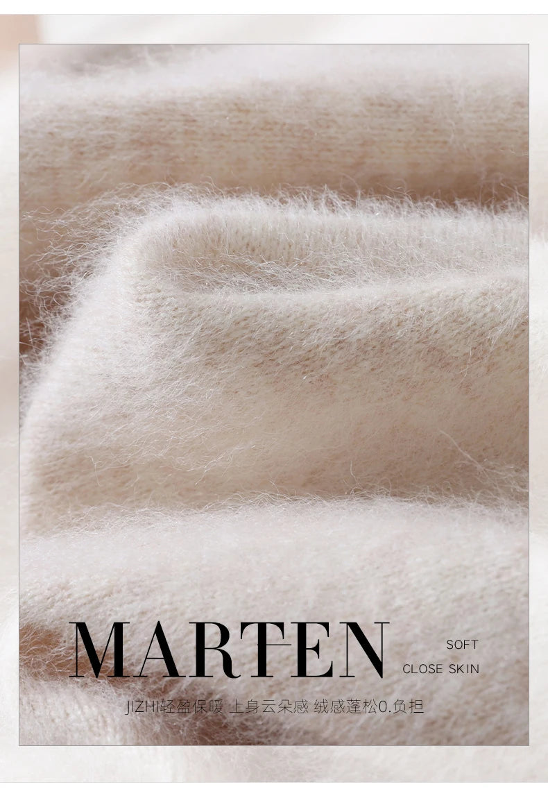 Women's Round-neck Mink Cashmere Sweater Soft Pullover Jumper Comfortable Knitted Top for Autumn Winter Pure Mink Material.
