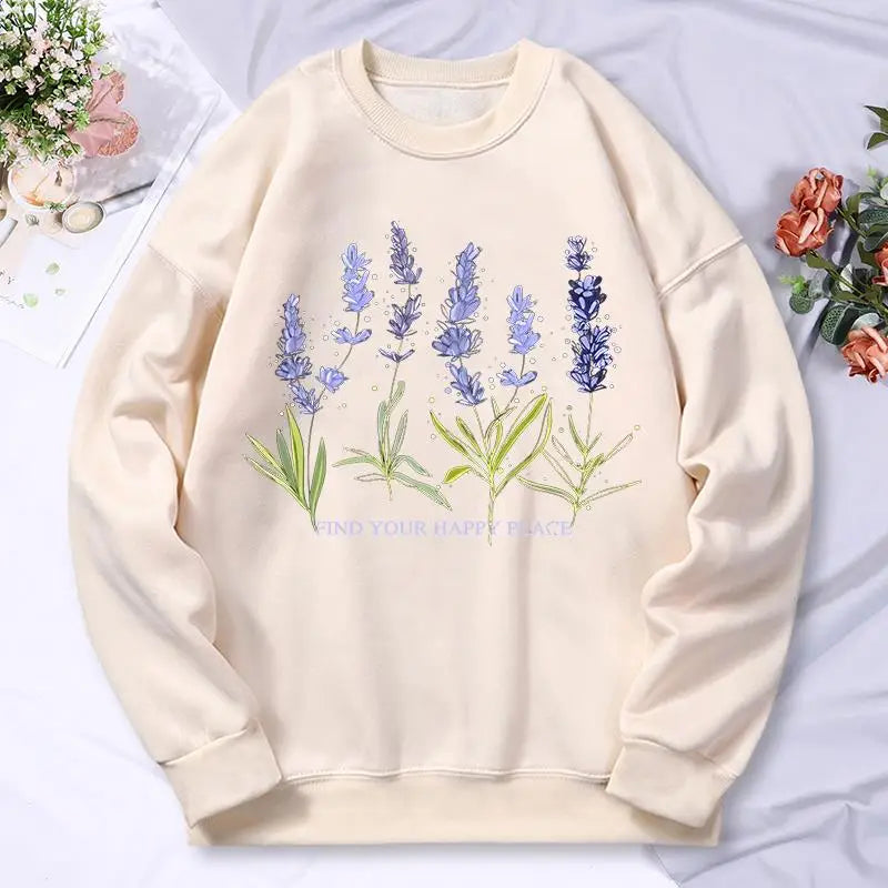 Beautiful Of Lavender Printing Women Hoodie Street Fleece Hoody Crew Neck Autumn Sweatshirt Hip Hop Oversize Clothing Female.