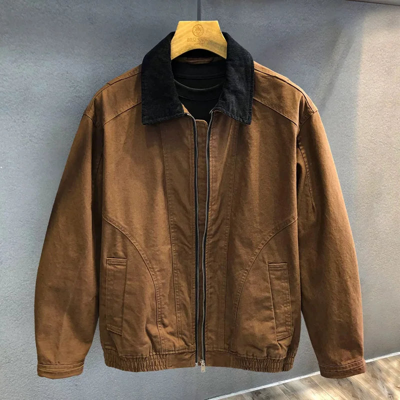 Men Spring Autumn Washed Cotton Loose Casual American Retro Cargo Jacket Man Streetwear Cityboy Coat Outerwear Varsity Jacket