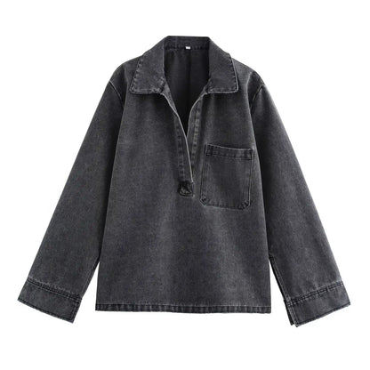 2024 Autumn Jeans Sets Women Turn-down Collar Casual Top Fashion High Waist Streetwear Female Denim Pant Two Piece Set.