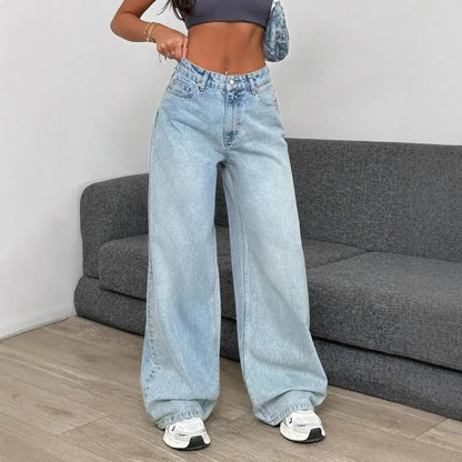 Retro High Waist Commuter Light Color INS Straight Leg Slimming Versatile Wide Leg Floor Length Pants Jeans.