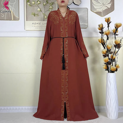 New Muslim Abayas For Women Long Sleeved Dress Dubai Lady Elegant Long Dress Islam Clothing African Abaya Loose Robe With Turban.