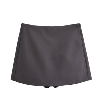 TRAF Shorts for Women Fashion Autumn Winter New Comfortable Casual Solid Color Side Zip Middle-waisted A-line Culotte Skirt Pant