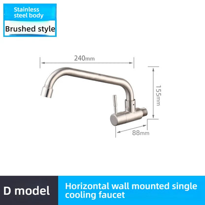 Kitchen Stainless Steel Faucet Wall Mounted Rotate Single Cold Water Sink Tap Household Kitchen Universal Faucet