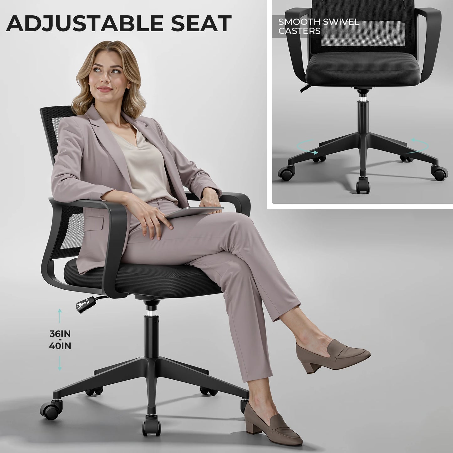 Sukida Bürostuhl, ergonomischer Mesh-Gaming-Stuhl mit mittlerer Rückenkissen, Lordosenstütze für die Arbeit zu Hause und im Schlafzimmer