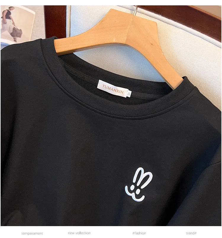 170kg plus size Damen büste Herbst lose Rundhals-Kaninchen-Sweatshirt Langarm lässig Top 6xl 7xl 8xl 9xl 10xl 11xl