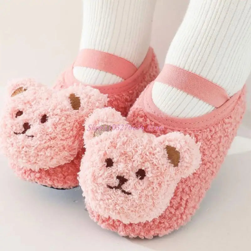 R6FD Warm Winter Baby Slippers Toddler Plush Floor Sock Shoes Anti-slip Walking Shoes