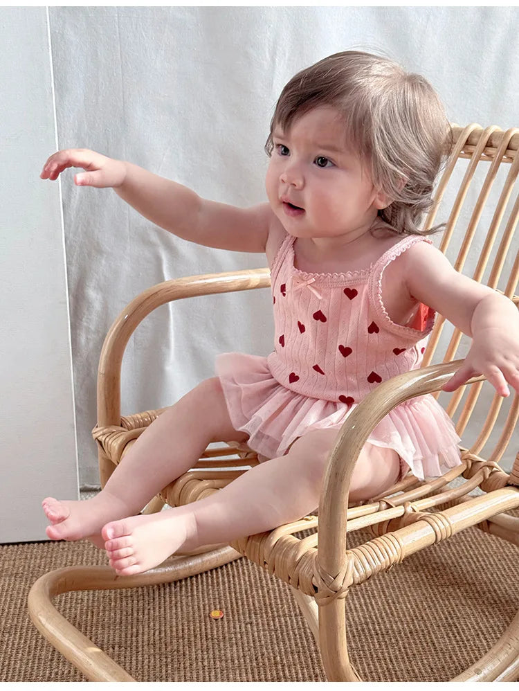 0-24M Baumwolle Baby Mädchen Strampler Herz Druck Nette Prinzessin Body Sommer Neugeborenen Kind Baby Kleidung Kurzarm outfit.