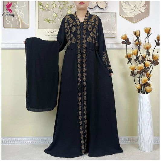 New Style Women Muslim Dress Chiffon Open Abaya 2024 Dubai Women Elegant Dress Islamic Clothing Zipper Cardigan Abaya With Scarf.