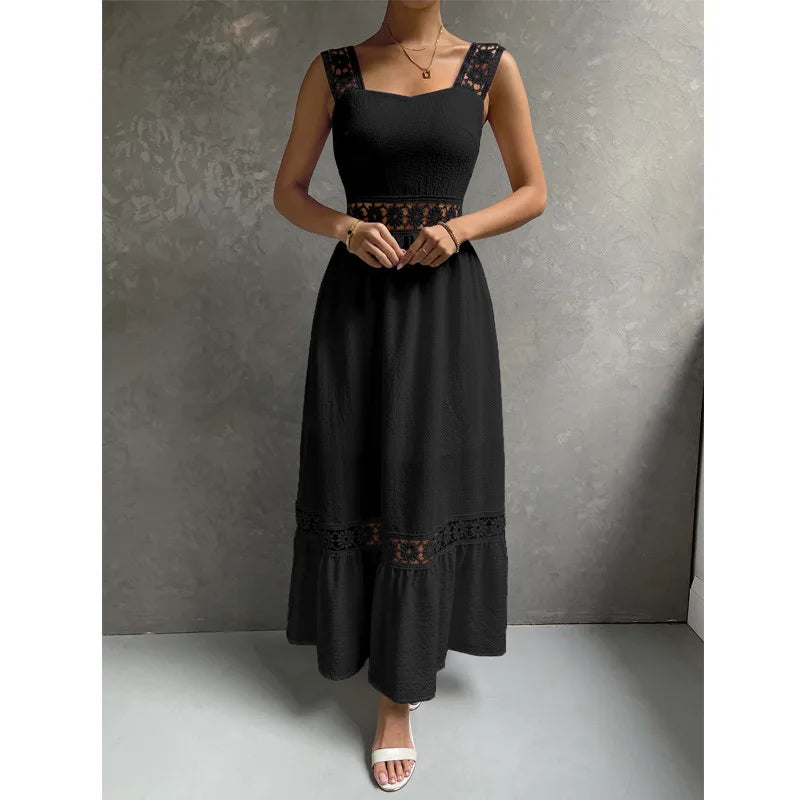 Weiße Lange Kleid Frauen Sommer Sexy Sleeveless Backless Maxi Kleider Damen Elegante Hohle Heraus Spitze Kleid Boho Sommerkleid Vestidos.