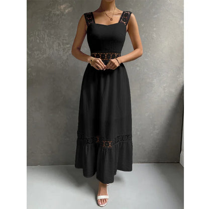 Weiße Lange Kleid Frauen Sommer Sexy Sleeveless Backless Maxi Kleider Damen Elegante Hohle Heraus Spitze Kleid Boho Sommerkleid Vestidos.