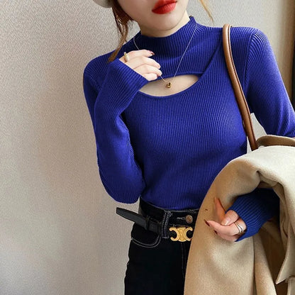 Herbst Winter Gestricktes Hemd Frauen Pullover Stricken Pullover Tops Mode Weibliche Lange Hülse Dünne Elastische Dünne Pullover Shirts.