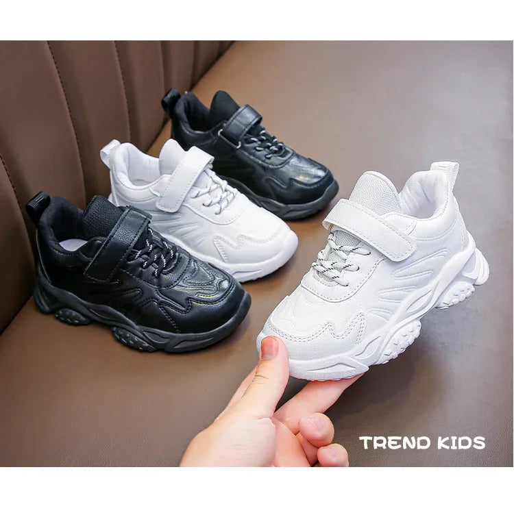 Children White Running Shoes Kids Fashion Sneakers PU Soft Breatheable Comfortable Boys Girls School Sports Shoes Size 26-37.