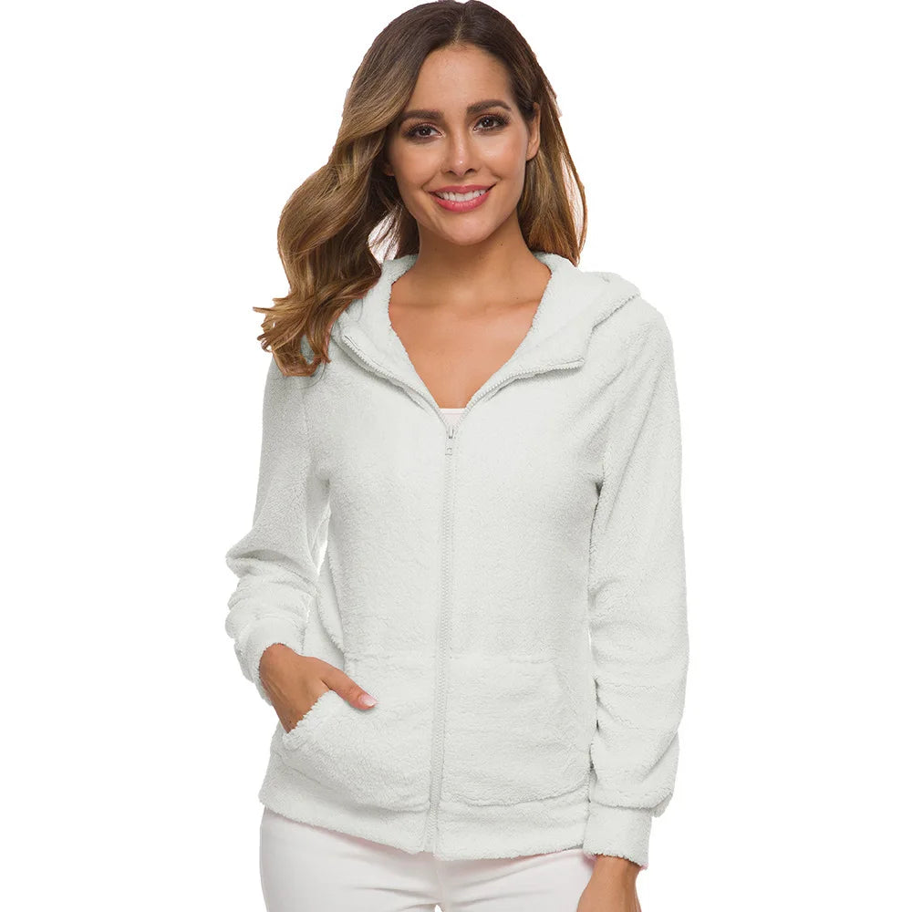 Autumn Winter Warm Jacket Women hoodie Hooded 2025 Casual Female Hoodies Sweatershirt Zipper Coat Solid Soft Fleece Women Coat.