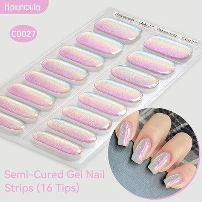 Harunouta Gradient Semi Cured Gel Nail Sticker Long-Lasting UV Nail Sticker UV/LED Extension Gel Nail Foil Gel Polish Full Cover
