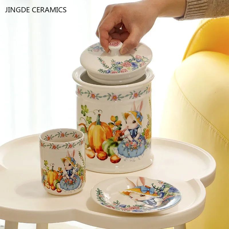 Creative Pumpkin Rabbit Pattern Tableware Garden Style Ceramic Plate Home Cute Dinner Plate Salad Bowl Kitchen Accessories.