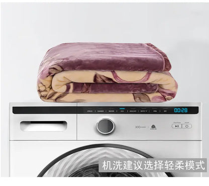 Nordic Style Geometric Printed Blanket Two Person Winter Thickened Quilt Coral Fleece Material Easy To Maintain Plush Bed Sheets.