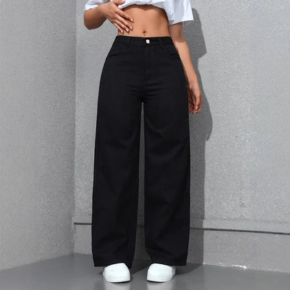Jeans Women Denim Pant Wide Leg Pants Denims High Waist Washed Distressed Basics Straight Trousers 2025 Streetwear Floor Length