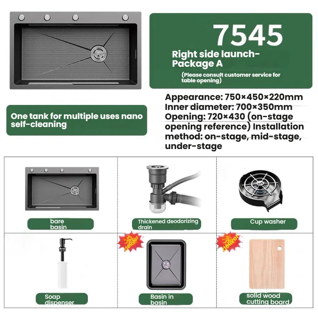 Kitchen Sink Stainless Steel Rice Grain Pattern Multifunctional Wear and Stain Resistant Large Single Slot Wash Dish Basin