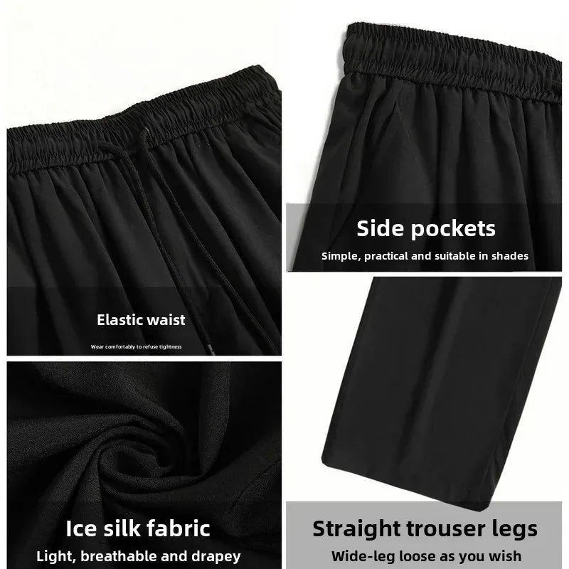 Herren-Freizeithose mit lockerer Passform, ultradünn, vielseitig, gerades Bein, sportlich, drapiert, Eisseidenhose, Sommer, leicht.